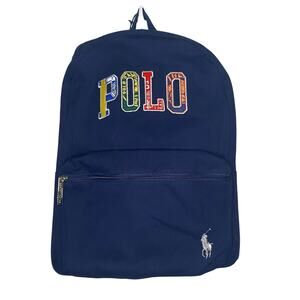 NWT Polo Ralph Lauren Backpack Colorful Patch Letter Logo Zip Pocket Navy Blue